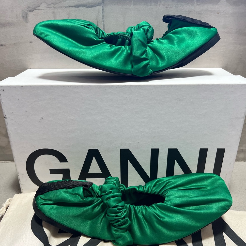 🌺GANNI Soft Square Toe Scrunchie Ballerina Flat - Picture 3 of 4